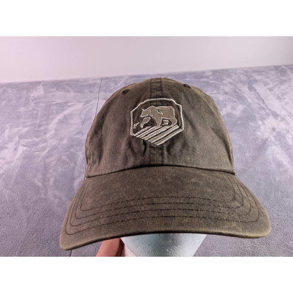 The Normal Brand Mens Bear Logo Waxed Canvas Adjustable Strapback Hat Brown